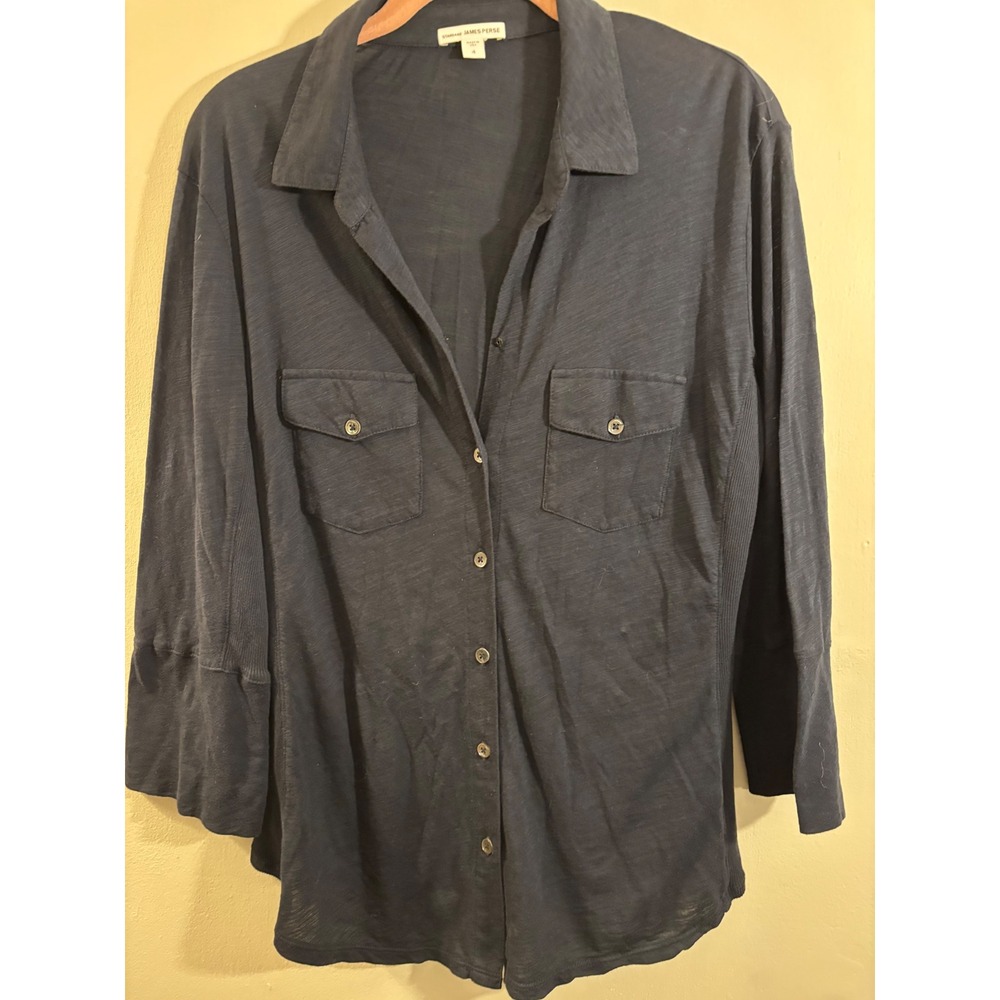 Standard James Perse Navy Blue 100% Cotton Knit Button Up Shirt 4 XL